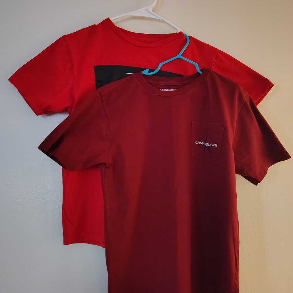 (2) Calvin Klein Boys Burgundy and Red T-shirts.    Size 10.
